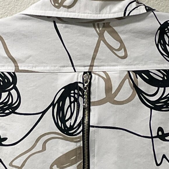 COMFY USA Tunic/Mini Dress Button Up Long Slve Abstract Floral White/Black/Tan L - Picture 8 of 13